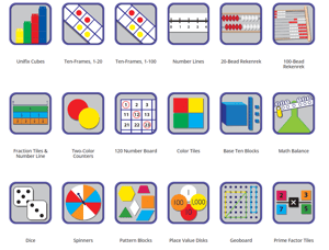 Virtual manipulatives from Didax which are available on the student side of the digital platform.
