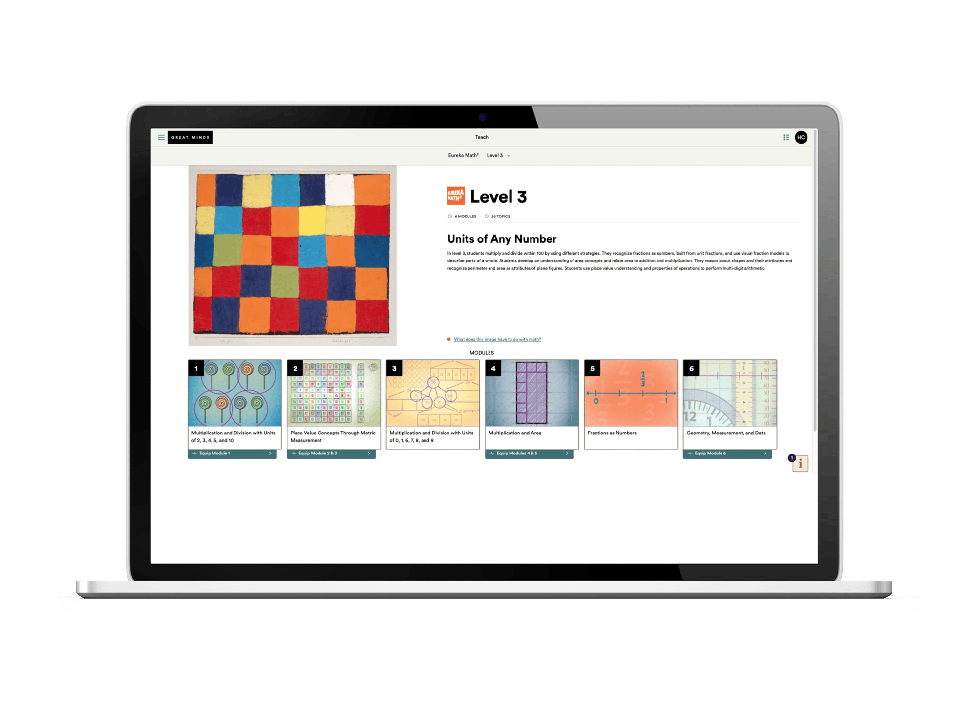 A laptop image showcasing a screenshot from the Great Minds digital platform for level 3. A laptop image showcasing a screenshot from the Great Minds digital platform for level 3.