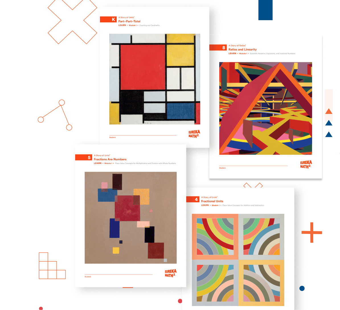 Eureka Math Squared book cover collage. Eureka Math Squared book cover collage.