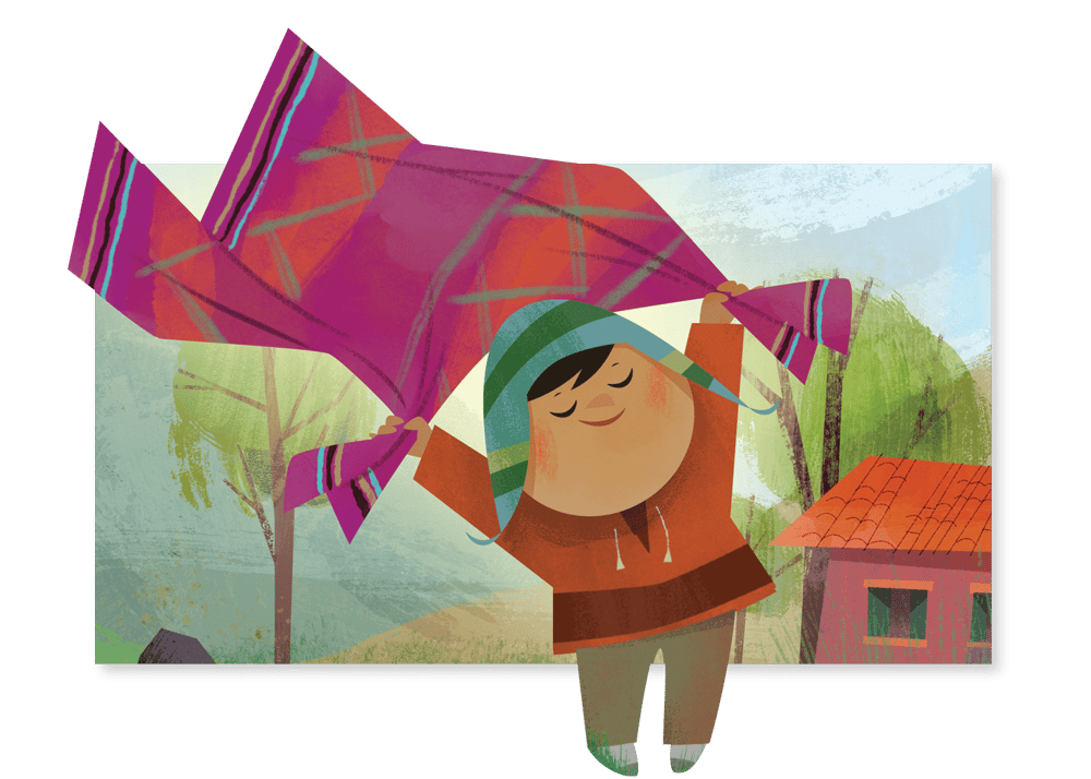 Image of young boy holding fabric from Geodes book "Fabric of the Andes" Image of young boy holding fabric from Geodes book "Fabric of the Andes"