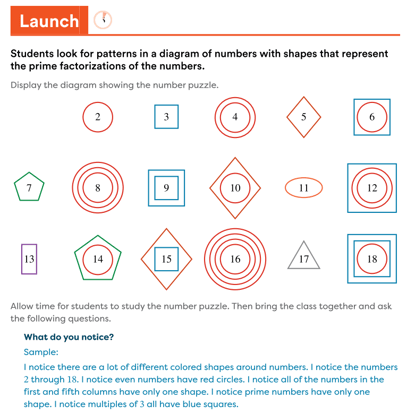 Eureka Math 2 Launch page showing patterns in a diagram of numbers with shapes.
