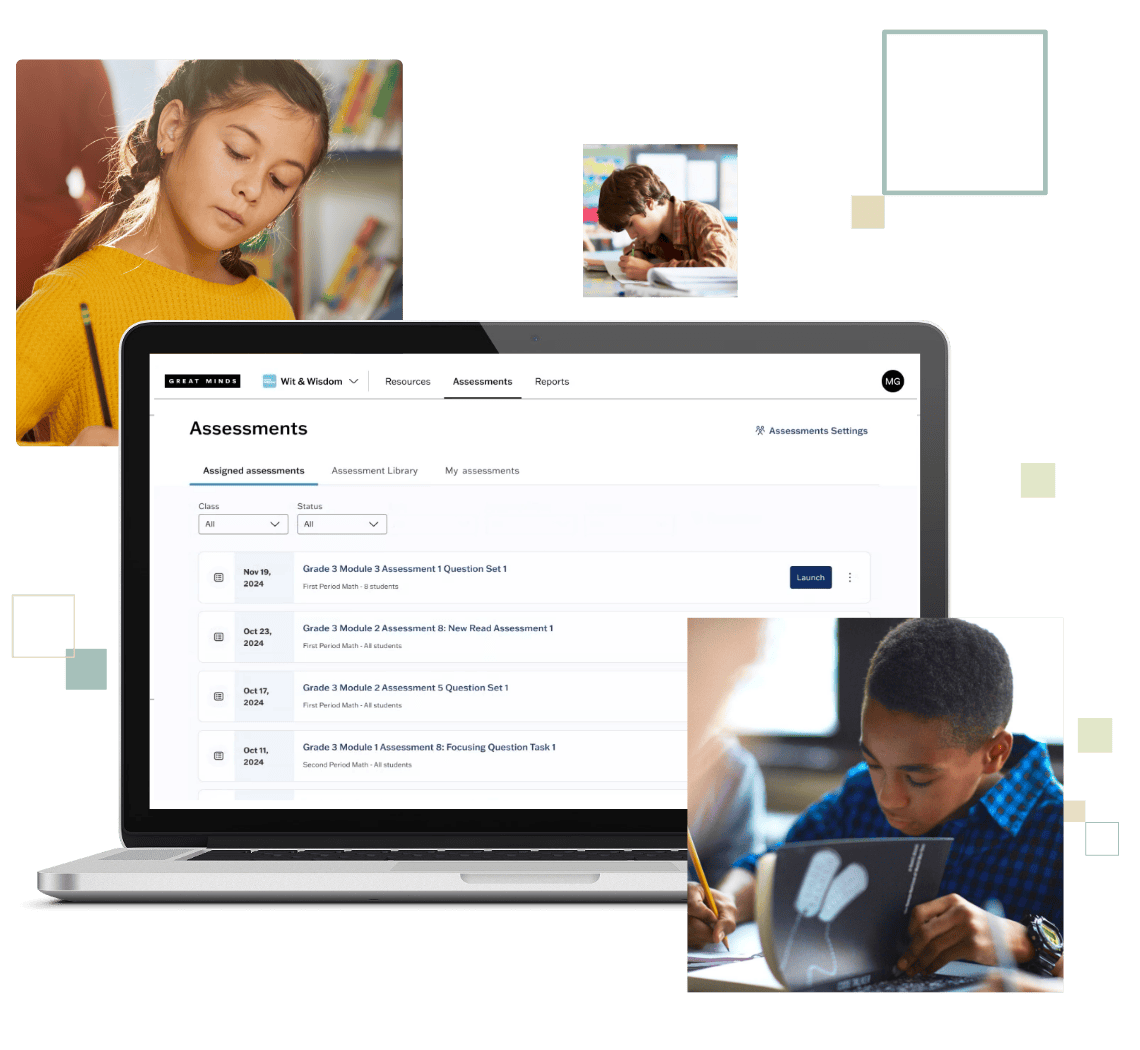 Image of a laptop surrounded by other images showing students writing Image of a laptop surrounded by other images showing students writing