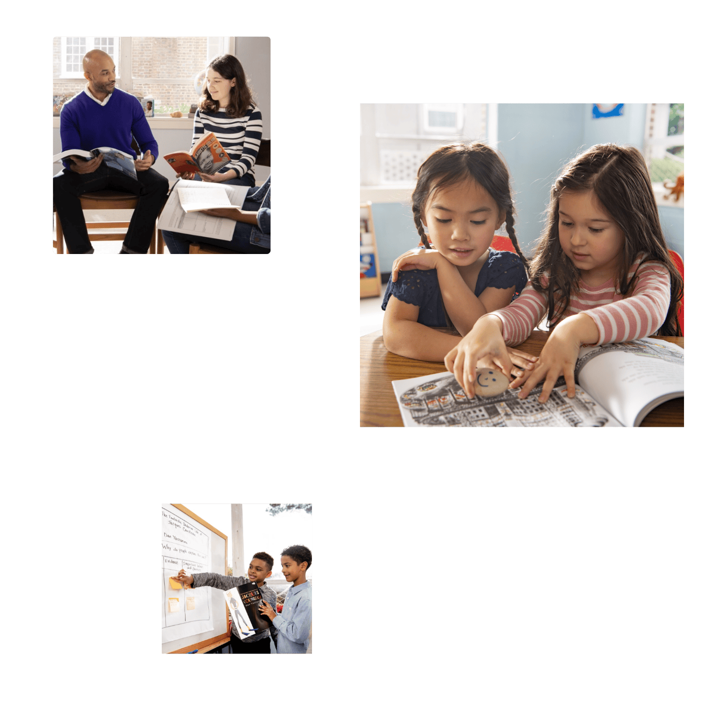 Three frames of images filled with students and teachers interacting in the classroom. Three frames of images filled with students and teachers interacting in the classroom.
